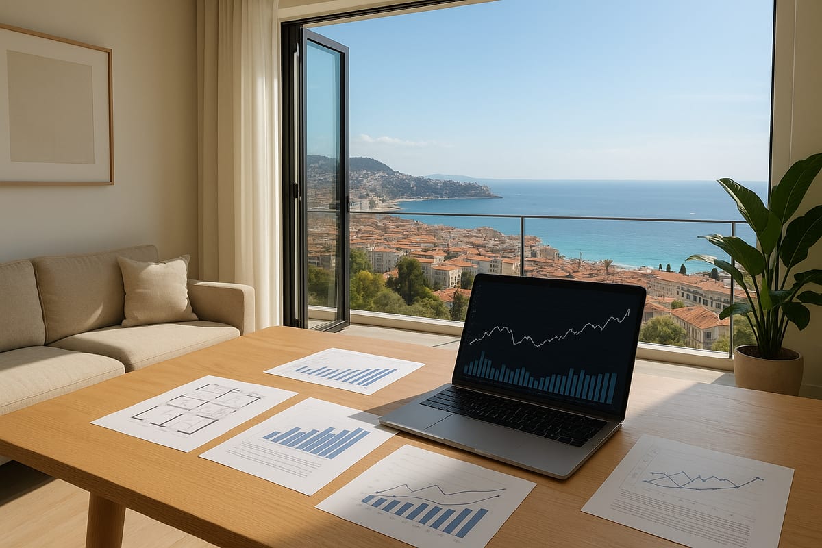 Documents d’estimation et stratégie de prix sur table, vue mer